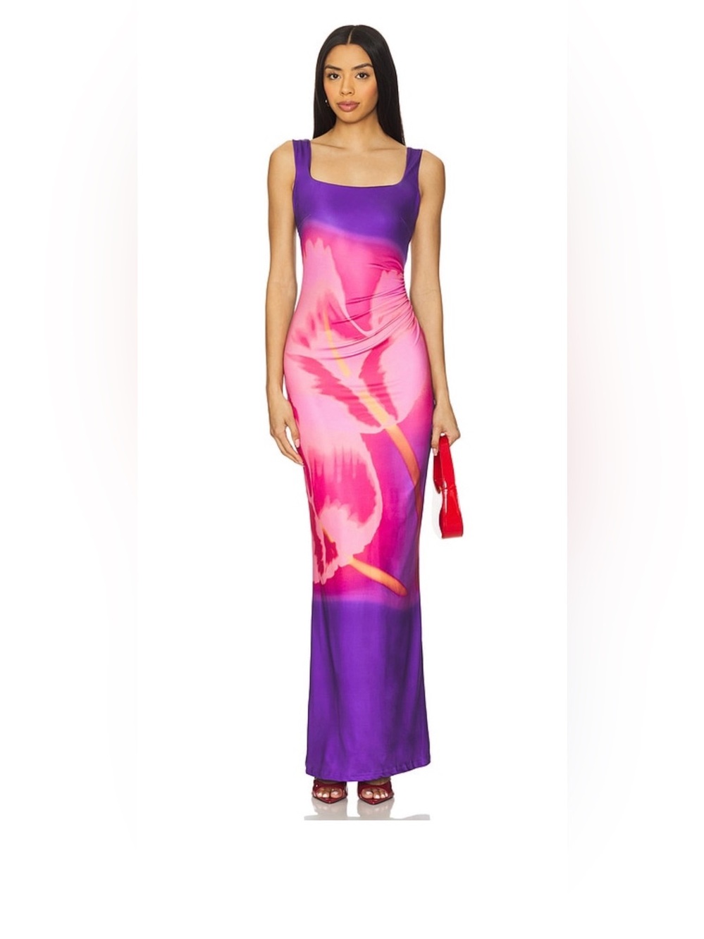 Purple and Pink Floral-Print Maxi Dress